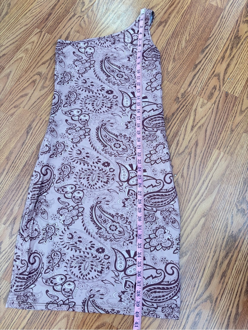 SHEIN Brown Paisley One-Shoulder Bodycon Midi Dress - Picture 4 of 8